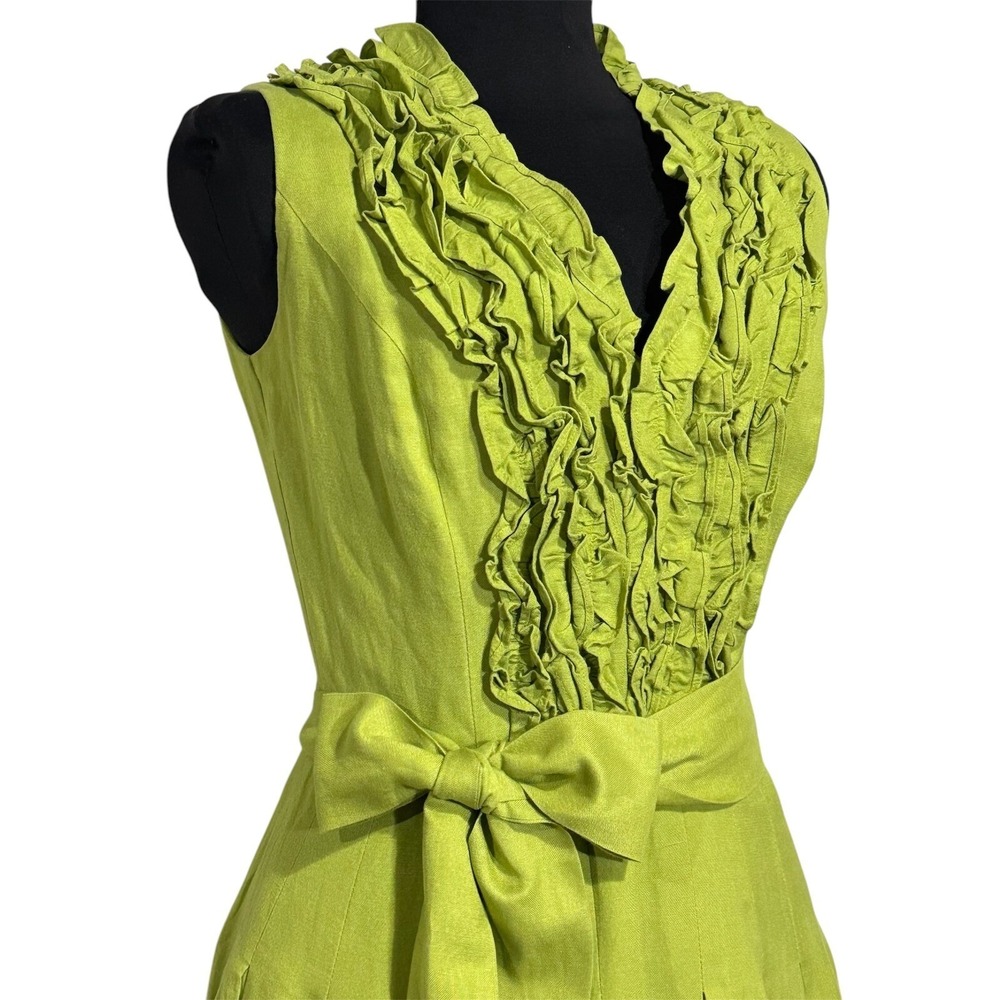 Willow Glenn Green‎ Linen Blend Ruffle Party Dress Sleeveless Fit & Flare Size 8